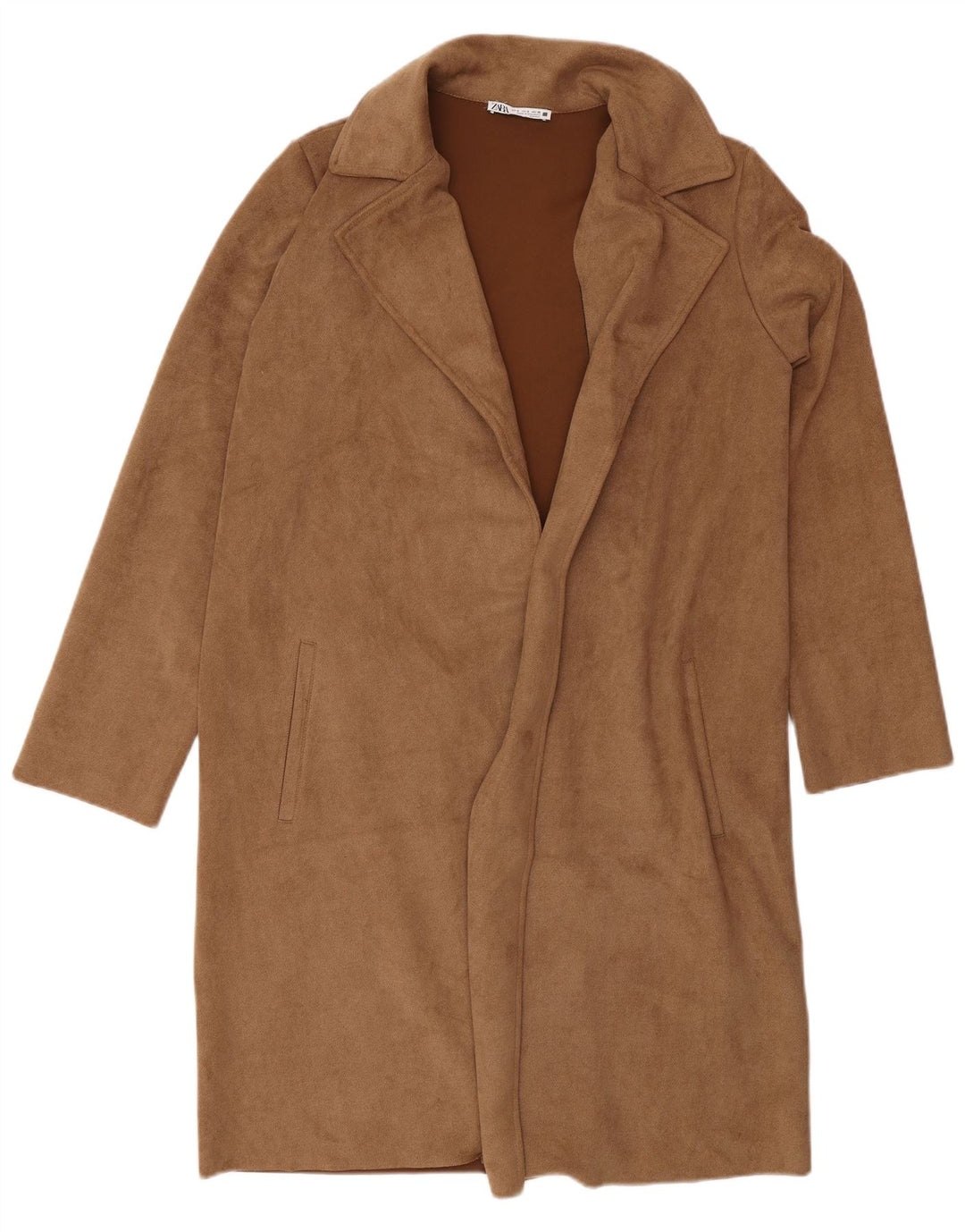 Sobretudo aberto oversized feminino Zara UK 10 pequeno poliéster marrom