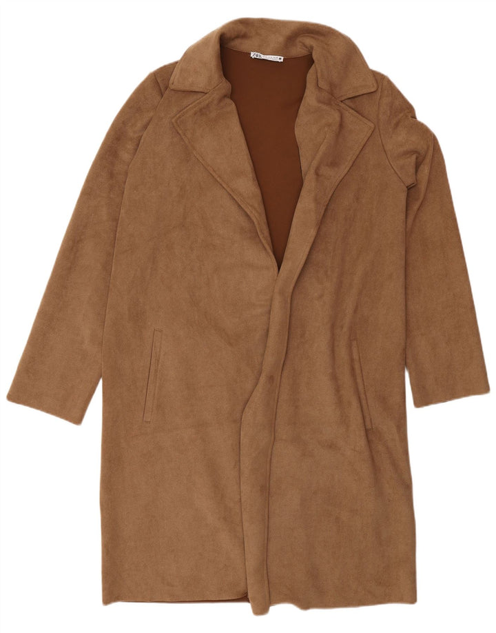 Sobretudo aberto oversized feminino Zara UK 10 pequeno poliéster marrom