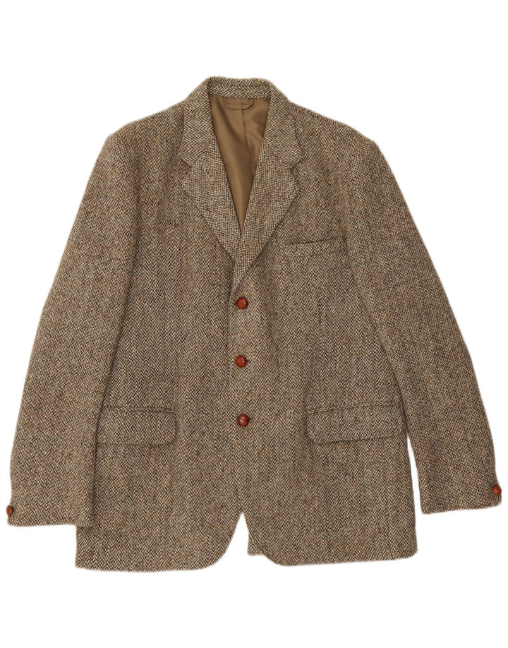 Jaqueta blazer masculina de 3 botões Harris Tweed Reino Unido 38 espinha de peixe verde médio