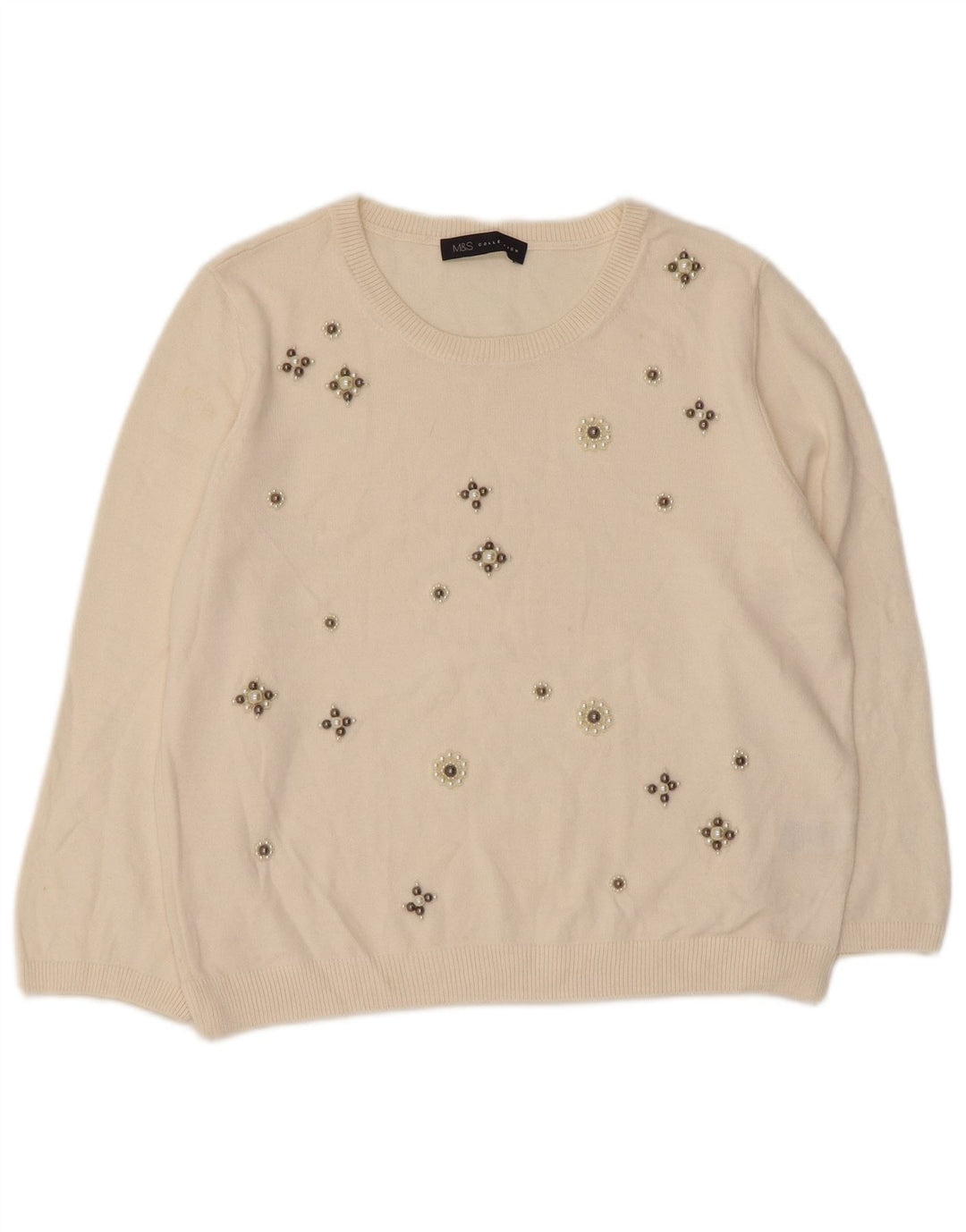 Suéter feminino MARKS & SPENCER com gola canoa Reino Unido 14 grande off white