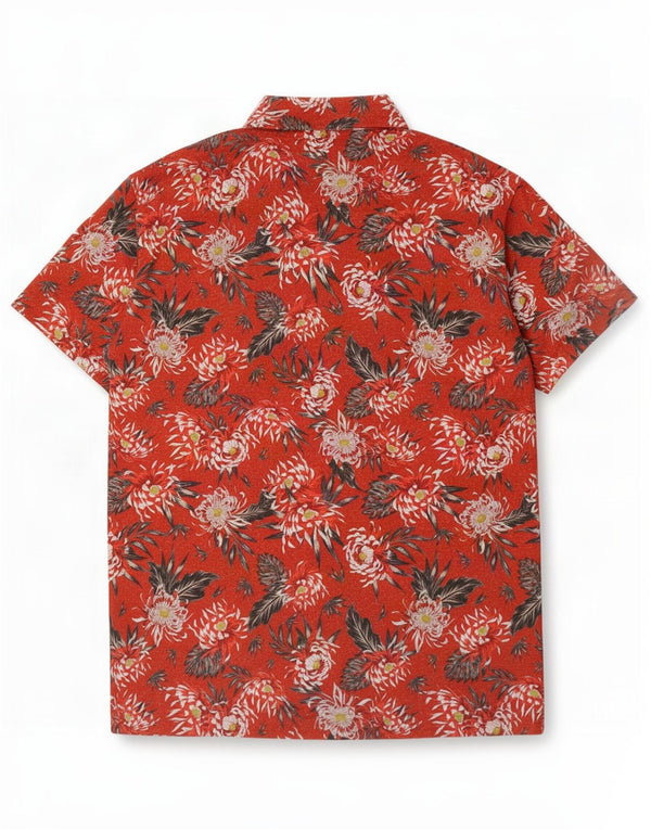 Camisa masculina de manga curta Zara poliéster floral vermelho médio