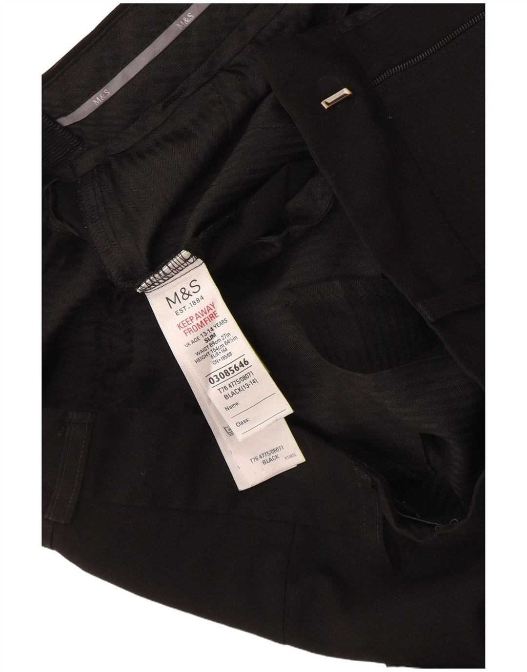 Calças Marks & Spencer Boys Slim Suit 13-14 Anos W30 L30 Poliéster Preto