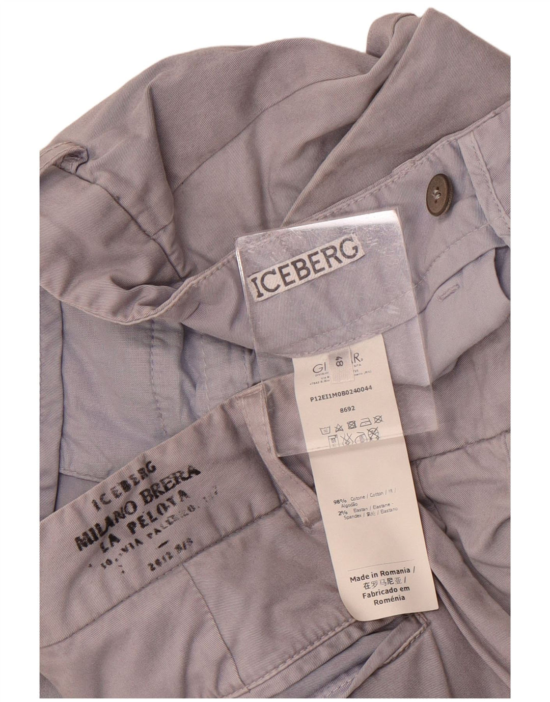 Calça Chino Masculina Slim Iceberg IT 48 Médio W32 L34 Algodão Cinza