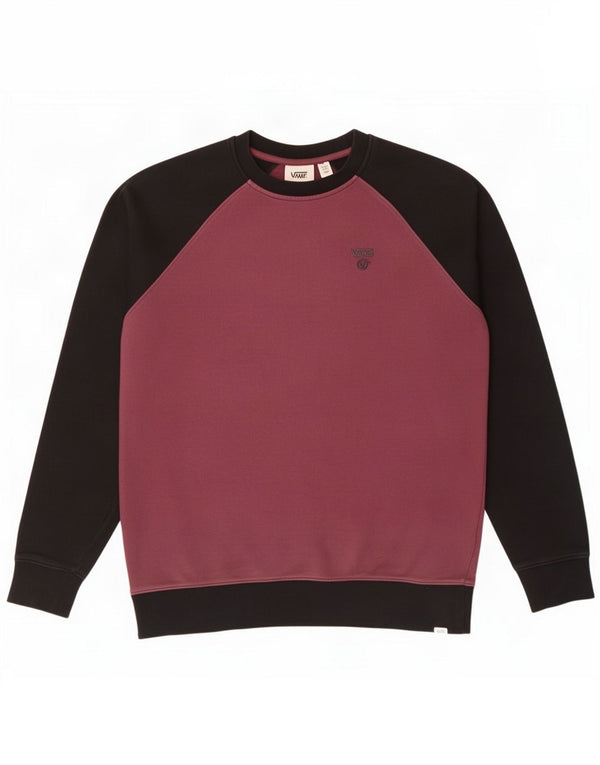 Vans Mens Moletom Jumper Pequeno Borgonha Colourblock Algodão