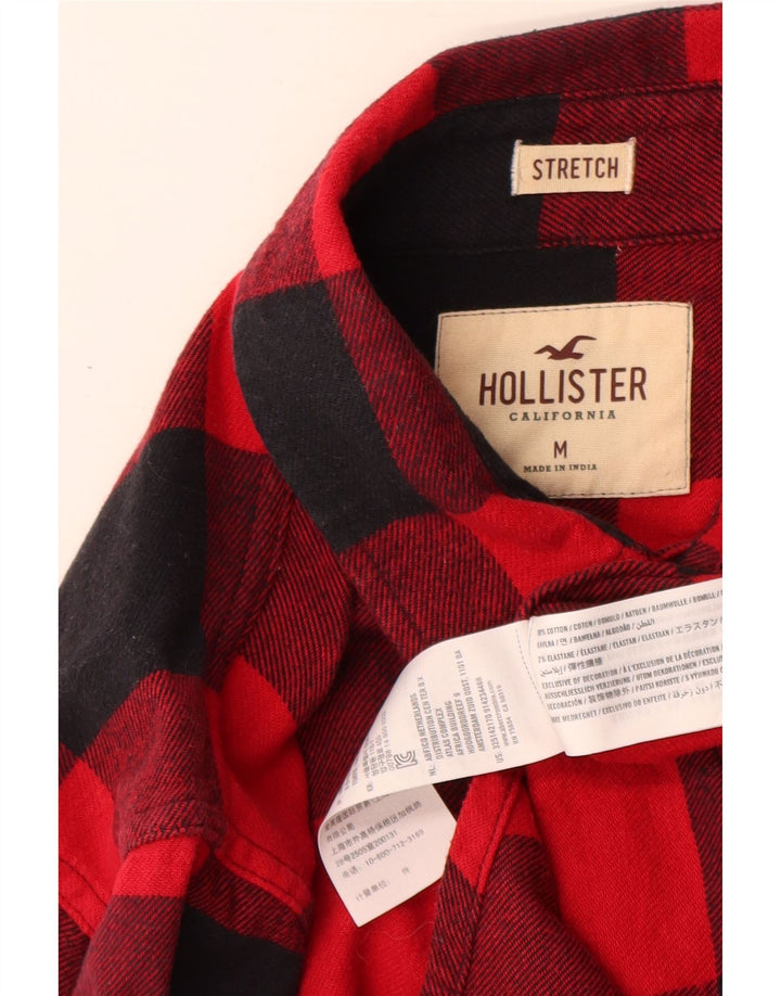 Camisa masculina de flanela Hollister de algodão guingão vermelho médio