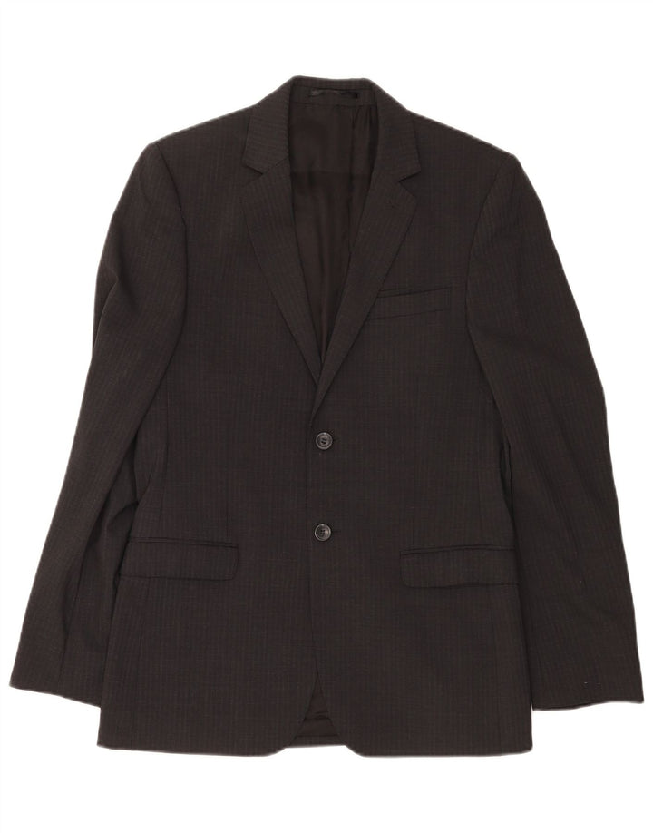 Jaqueta blazer masculina Dkny com 2 botões Reino Unido 38 lã listrada cinza médio