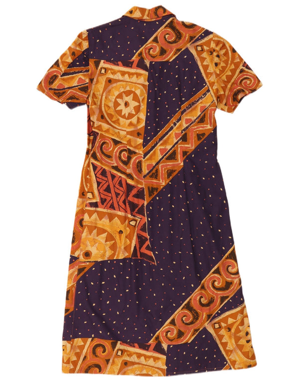 Vestido vintage feminino linha A UK 14 marrom médio geométrico