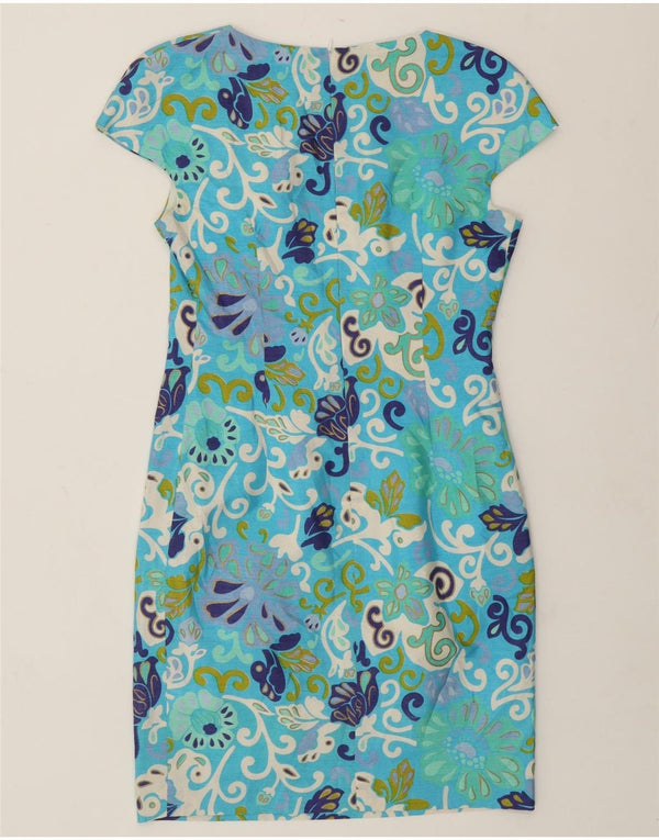 Vestido bainha feminino vintage UK 10 pequeno floral azul