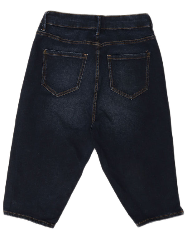 Bermuda jeans feminina Marks & Spencer UK 8 pequena W26 algodão azul marinho