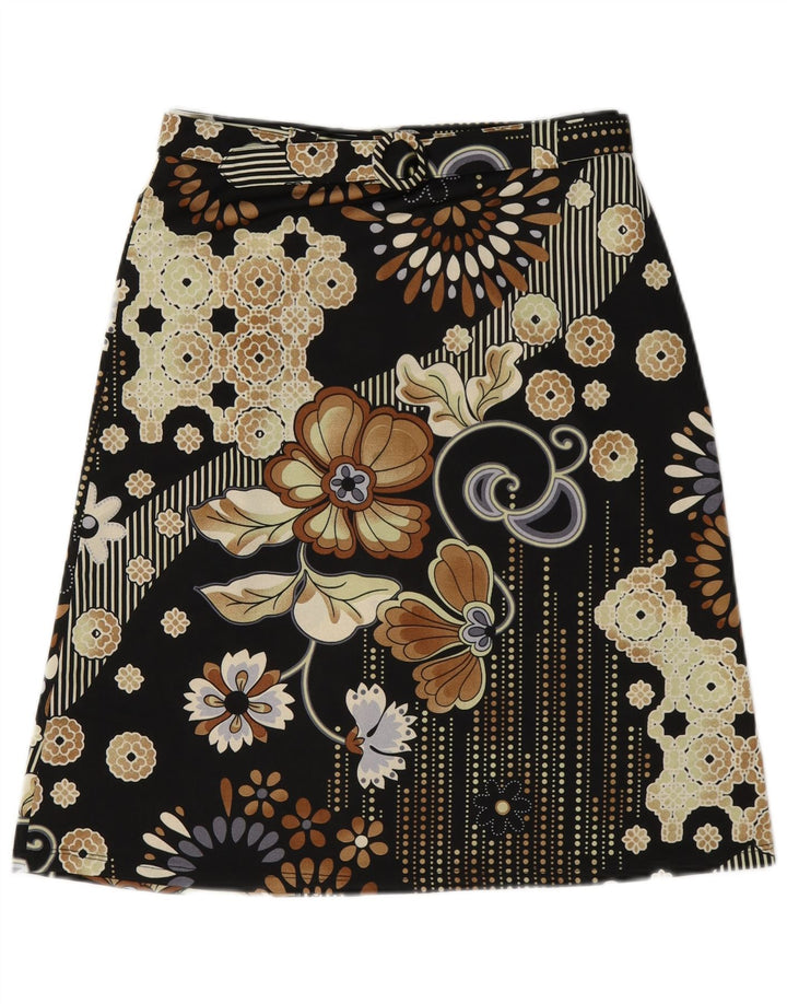 Saia Imperial feminina gráfica linha A média W28 preta floral