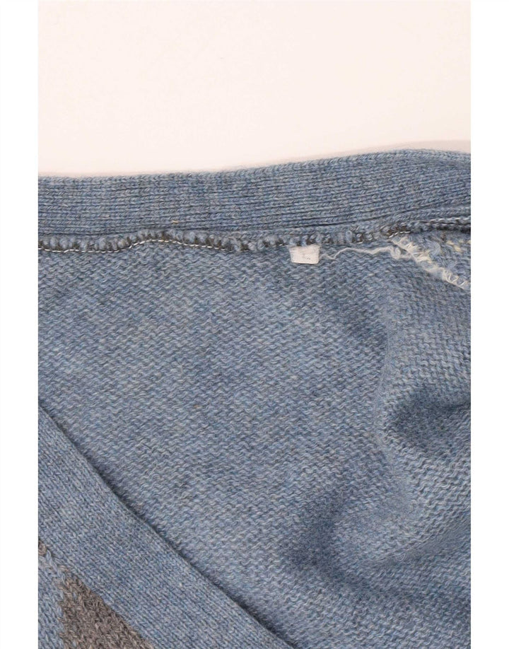 Suéter cardigã masculino vintage grande azul Argyle/Diamante
