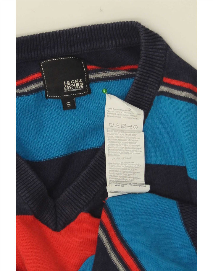 Suéter masculino Jack & Jones com decote em V, pequeno algodão listrado multicolorido