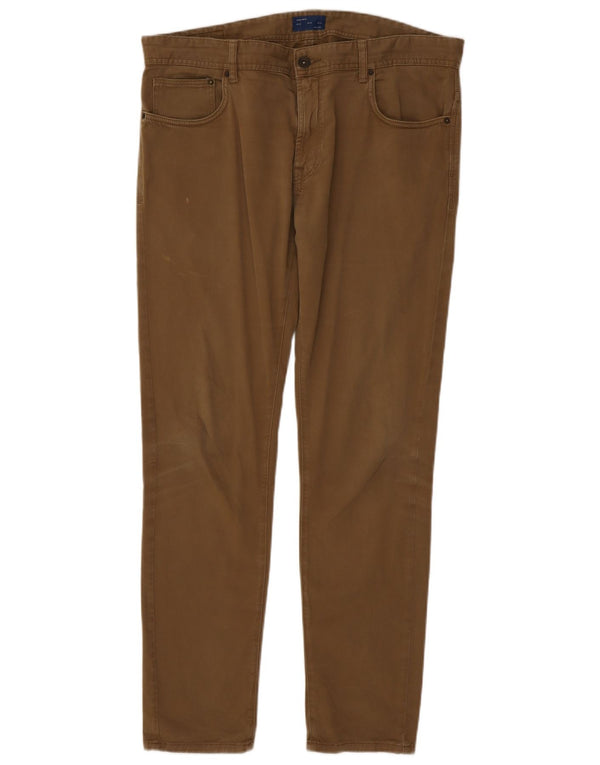 Zara Mens Slim Fit Calça Casual EU 46 XL W36 L31 Marrom