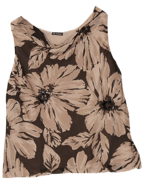 Blusa feminina regular sem mangas Marks & Spencer UK 20 2XL marrom floral