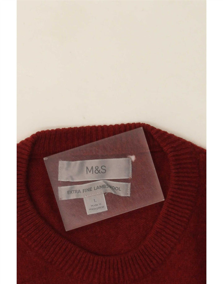 Suéter masculino Marks & Spencer com gola redonda, grande lã de cordeiro cor de vinho