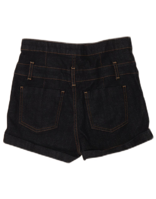 Shorts jeans feminino de cintura alta MOTO Reino Unido 10 pequeno W28 algodão azul marinho