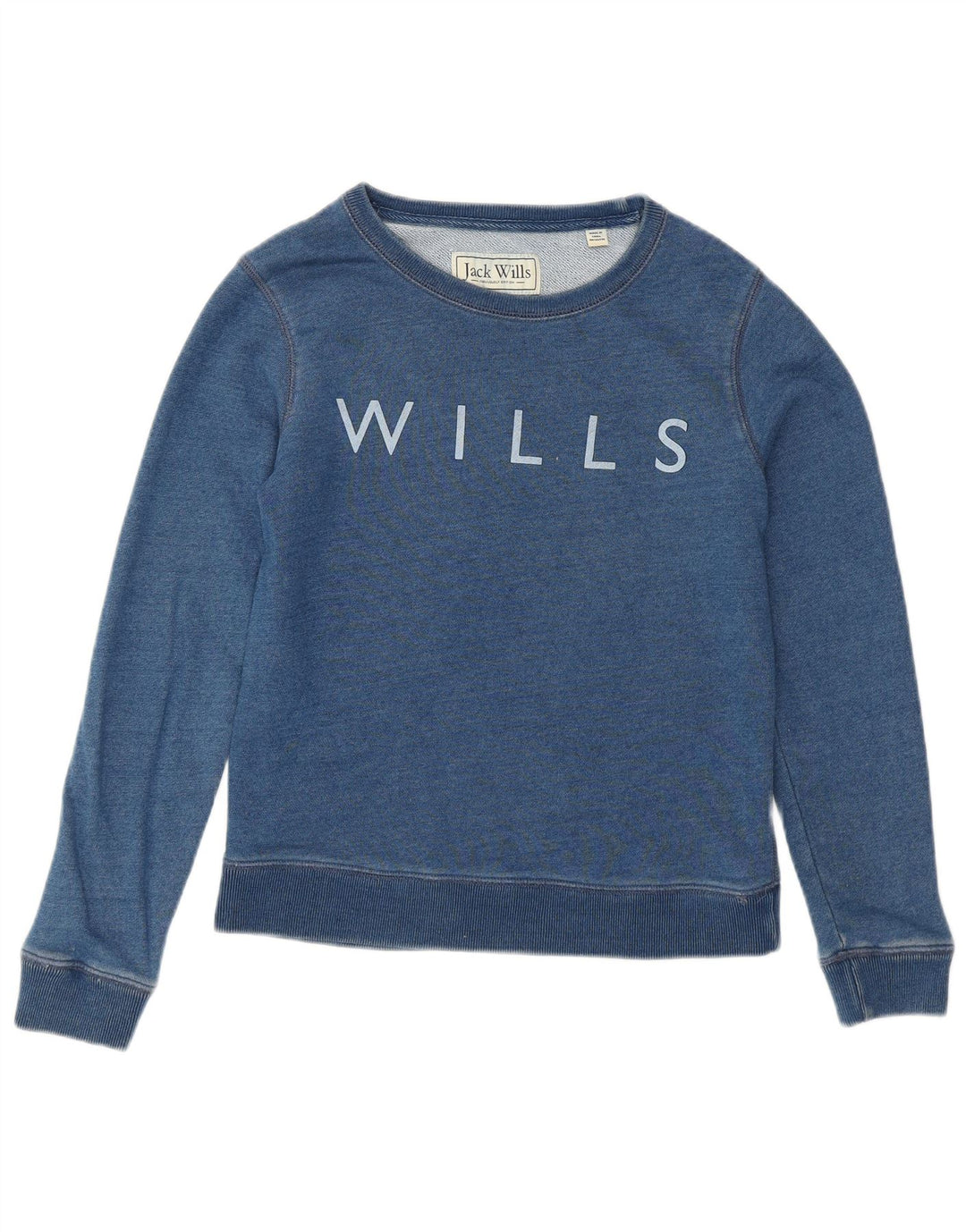 JACK WILLS moletom gráfico feminino jumper UK 6 XS algodão azul