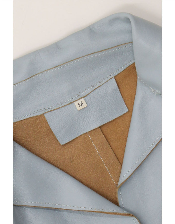Jaqueta blazer feminina de couro com 2 botões VINTAGE Reino Unido 12 azul médio