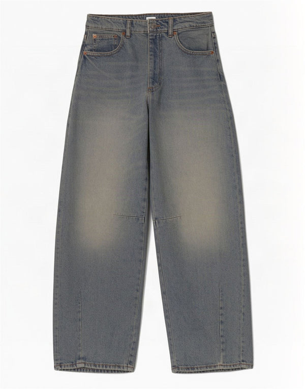 Zara Calça jeans feminina balão cintura alta EU 36 XS W26 L29 azul algodão