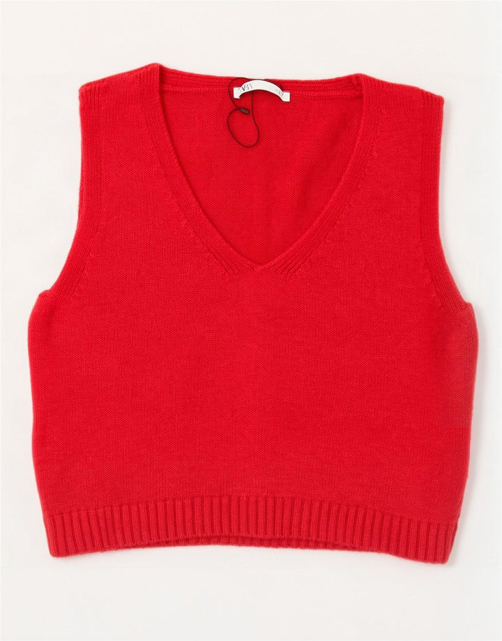 Regata feminina Zara com colete curto Reino Unido 14 Viscose vermelha média
