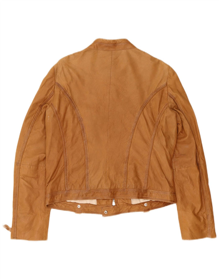 Jaqueta de couro de motociclista vintage feminina EU 40 médio bege