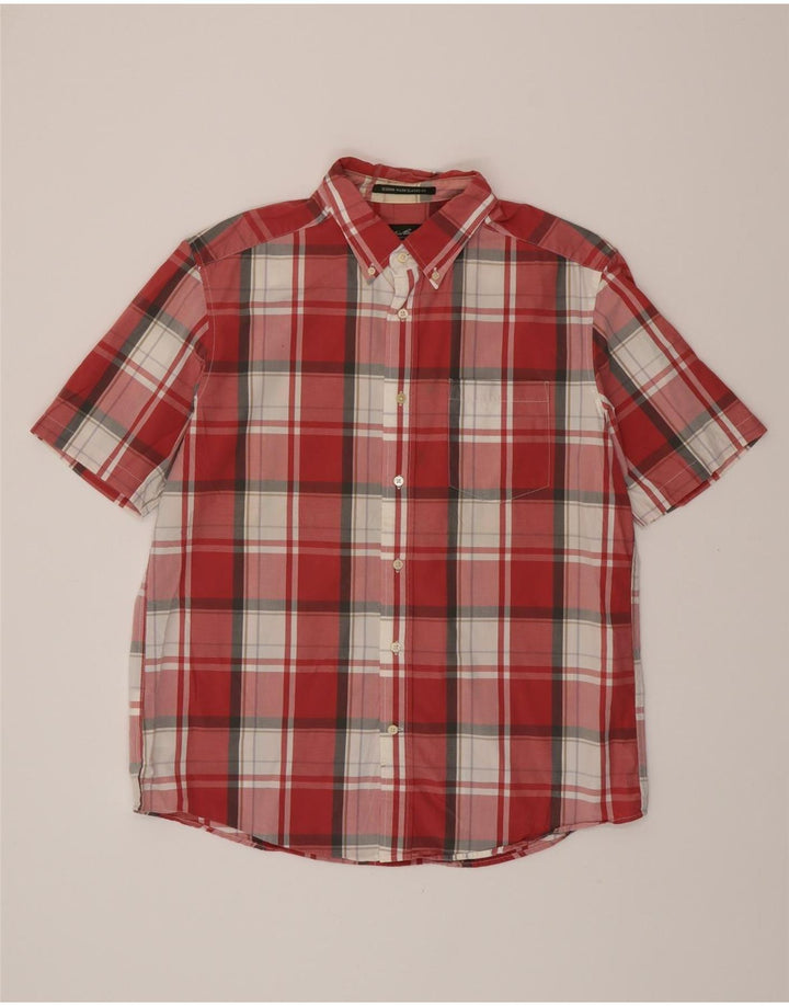 EDDIE BAUER Camisa masculina de manga curta grande algodão xadrez vermelho