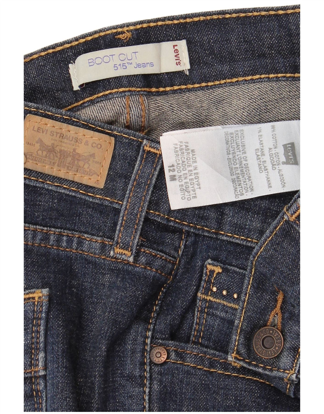 Levi's feminino 515 bootcut jeans US 12 grande W34 L32 azul marinho algodão