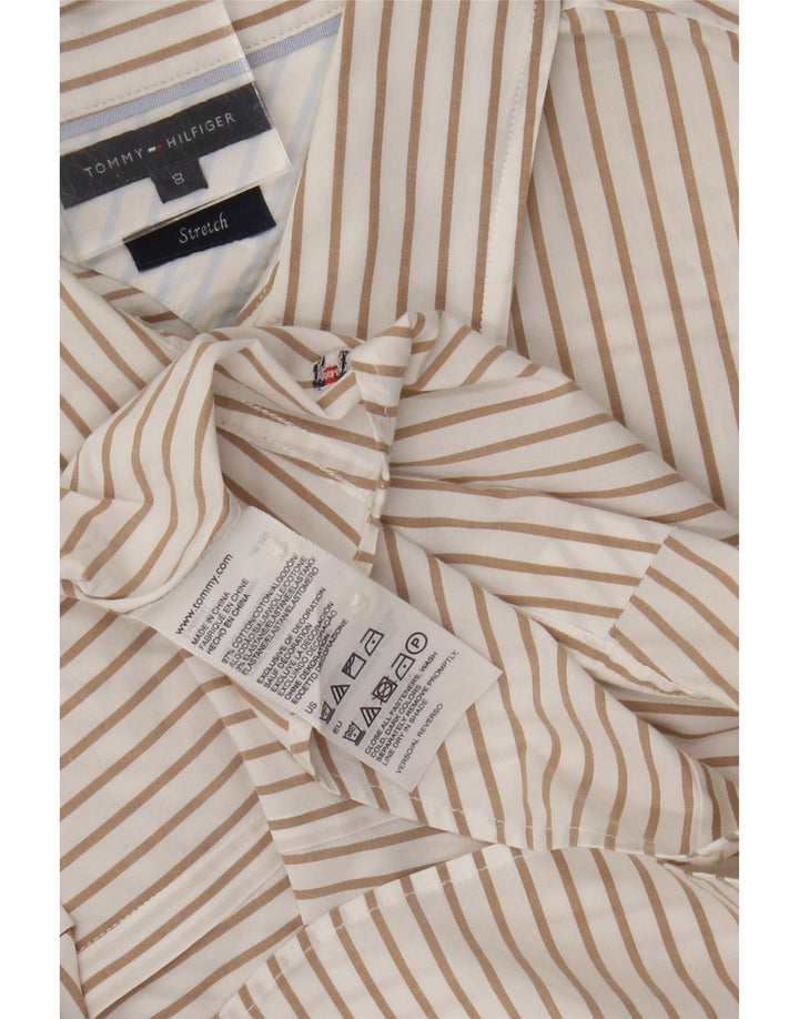 Tommy Hilfiger Camisa Stretch Feminina EUA 8 Algodão Listrado Bege Médio