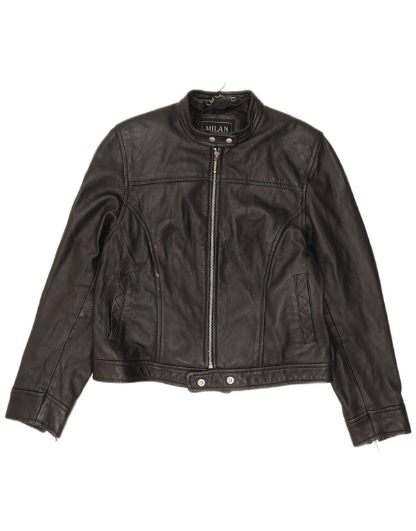 Jaqueta feminina de couro para motociclista Milan UK 12 couro preto médio