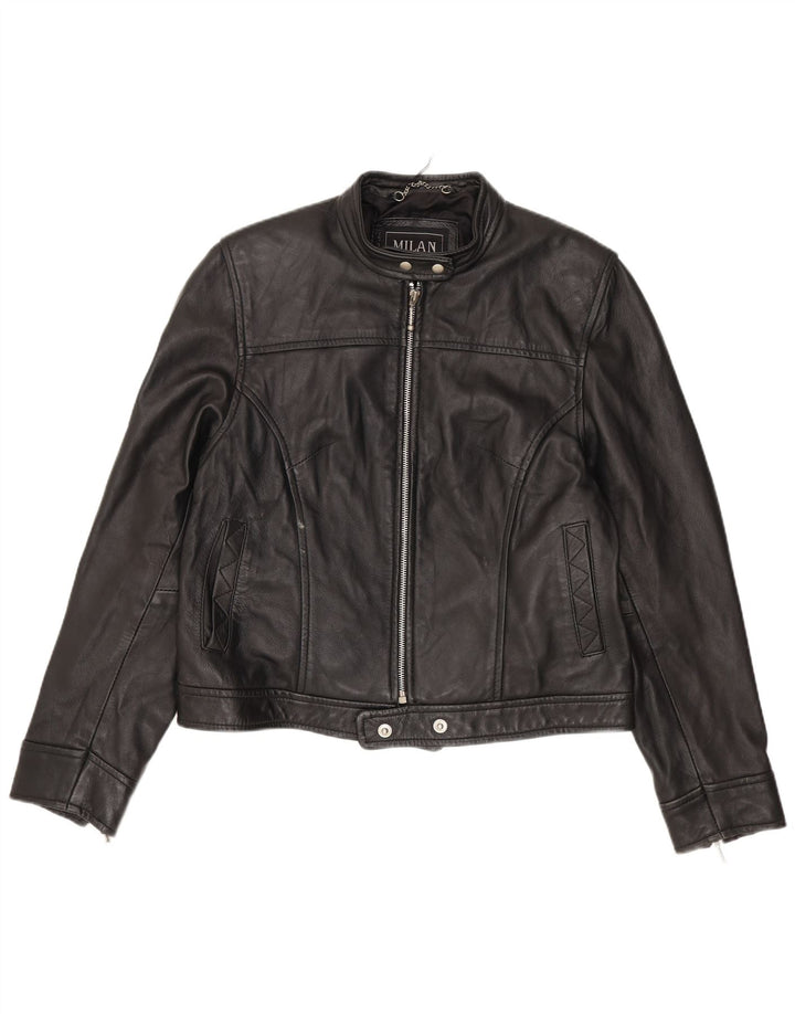 Jaqueta feminina de couro para motociclista Milan UK 12 couro preto médio