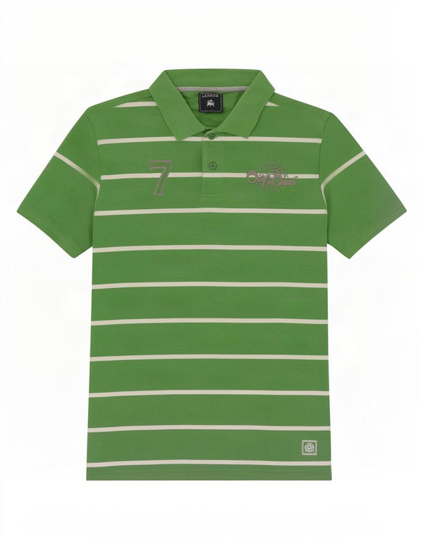 Lerros Camisa polo masculina gráfica grande algodão listrado verde