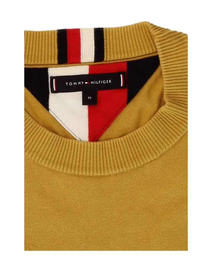 TOMMY HILFIGER Mens Graphic Crew Neck Jumper Sweater Medium Yellow Cotton Vintage Tommy Hilfiger and Second-Hand Tommy Hilfiger from Messina Hembry 