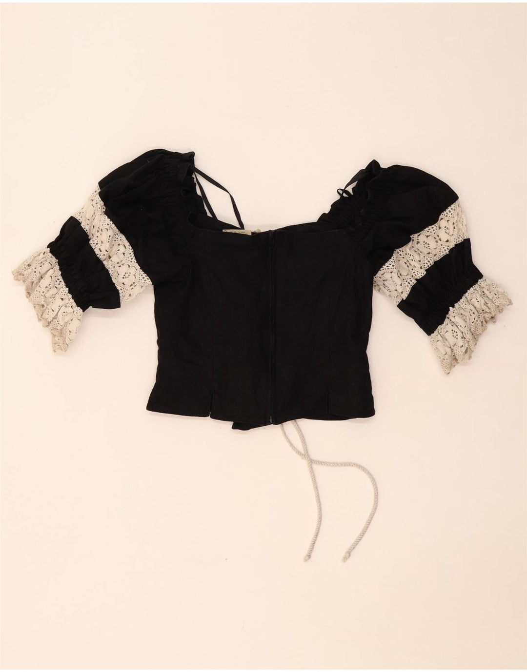 Top espartilho feminino LANDHAUS Trachten Crop UK 8 pequeno linho floral preto