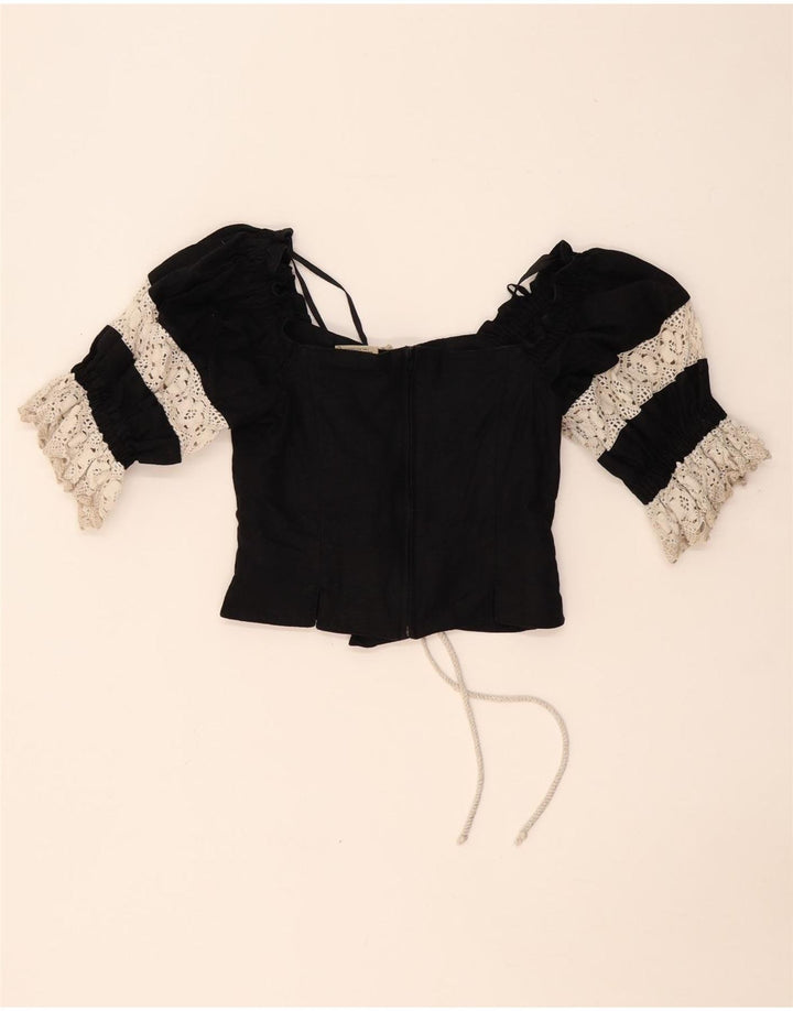 Top espartilho feminino LANDHAUS Trachten Crop UK 8 pequeno linho floral preto