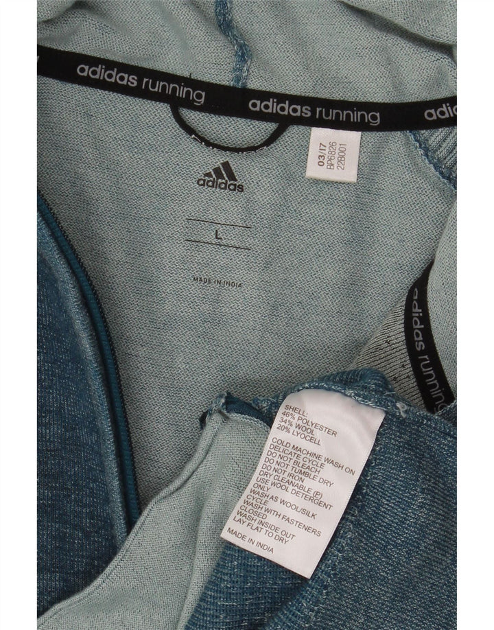 Suéter cardigã masculino com capuz Adidas grande poliéster manchado azul