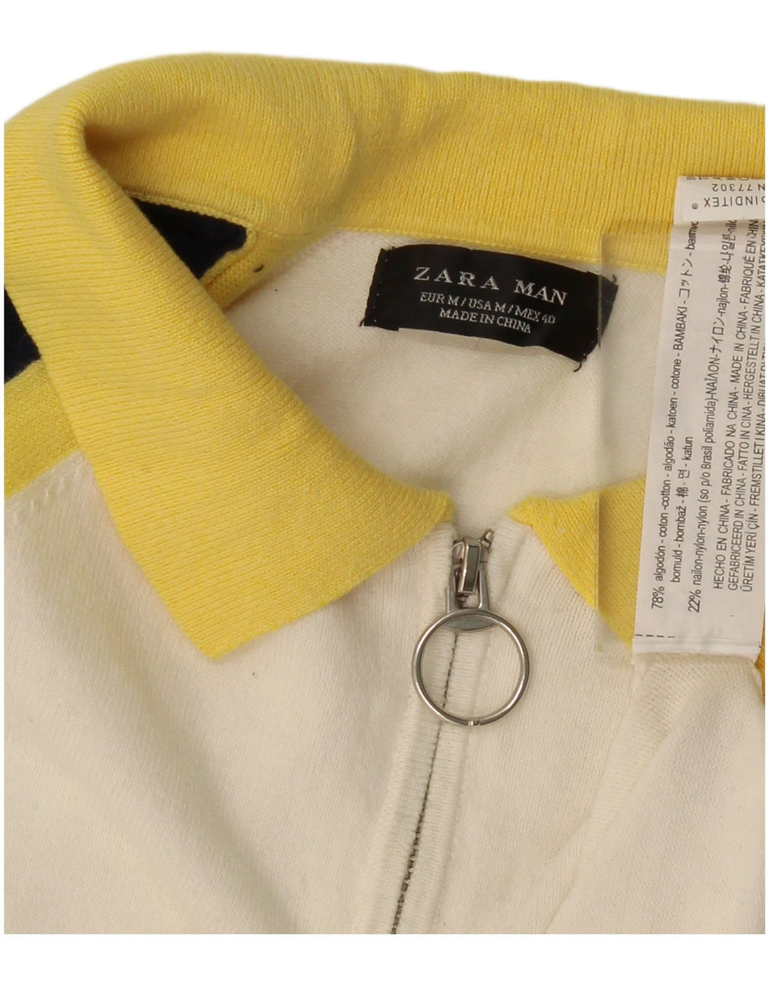 Suéter masculino ZARA com gola polo e bloco colorido médio off white
