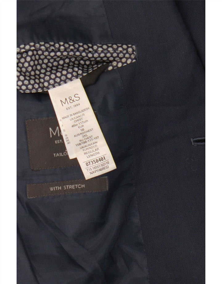 Jaqueta blazer masculina de 2 botões Marks & Spencer Reino Unido 46 3XL azul marinho poliéster