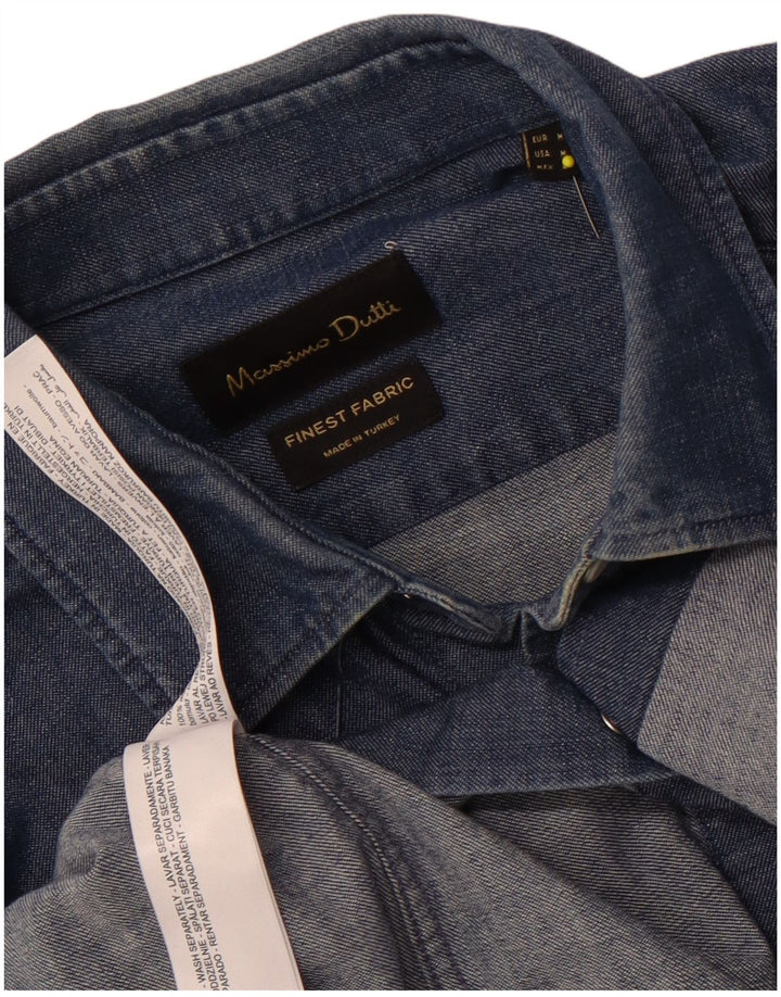 Camisa jeans masculina Massimo Dutti algodão azul médio