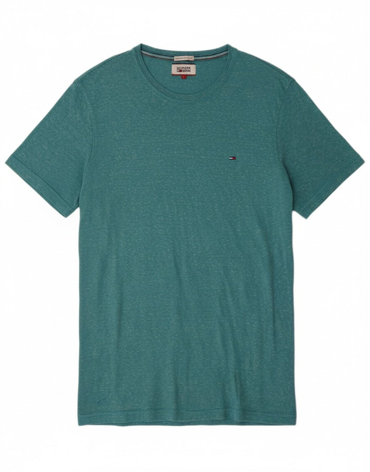 Camiseta masculina TOMMY HILFIGER grande algodão manchado turquesa