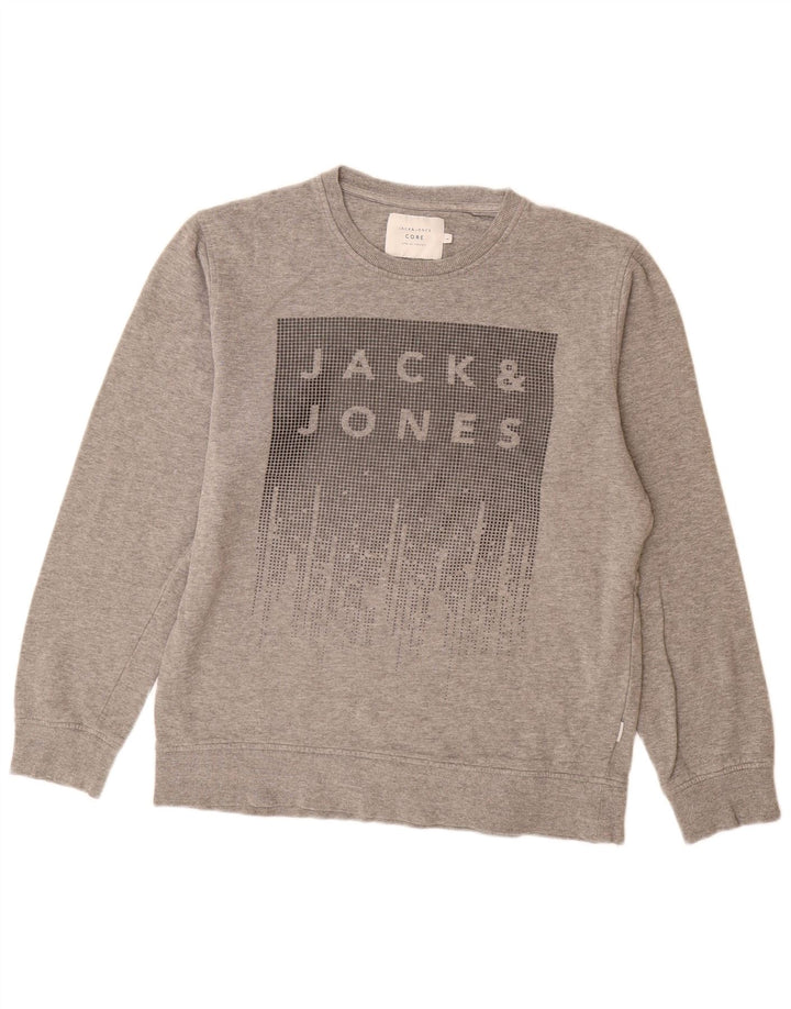 Jack & Jones moletom gráfico masculino jumper grande algodão cinza