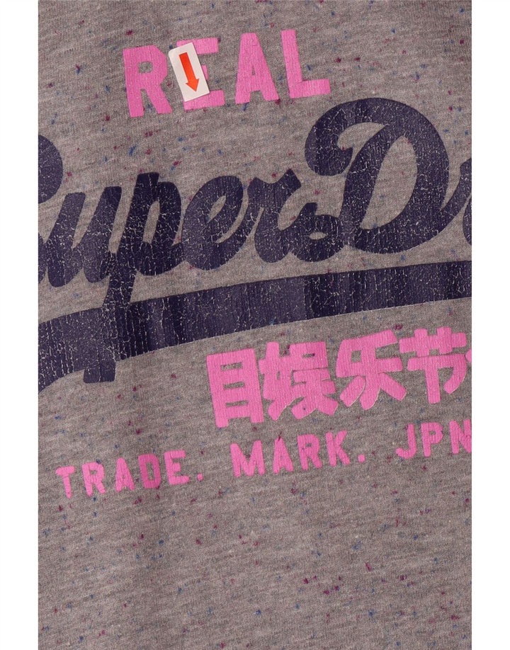 Jumper com capuz gráfico feminino SUPERDRY UK 14 poliéster manchado cinza médio