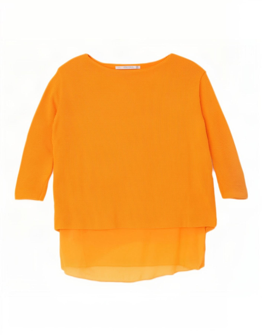 Top feminino Zara manga 3/4 Reino Unido 10 pequeno laranja