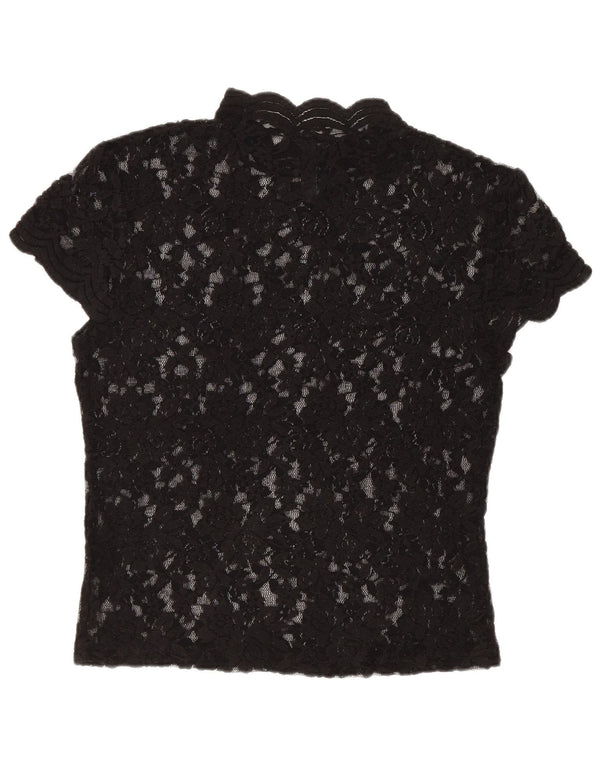 Blusa feminina Zara de renda cortada top UK 12 médio preto floral