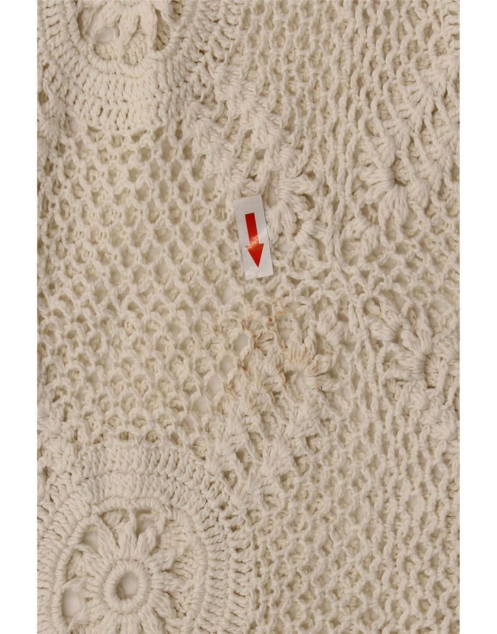 Suéter feminino vintage de manga curta com gola redonda Reino Unido 14 médio branco
