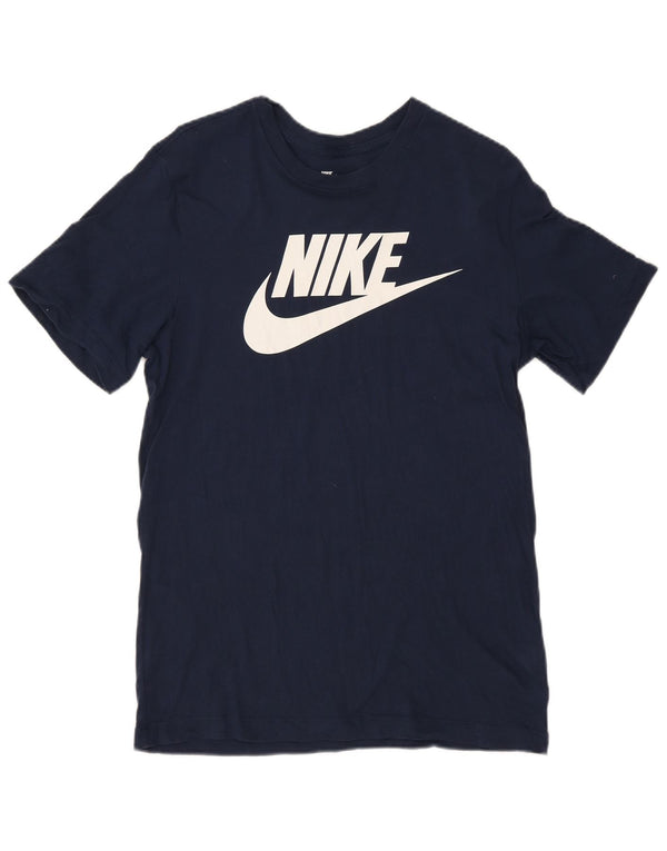 Camiseta Nike masculina gráfica top pequeno algodão azul marinho
