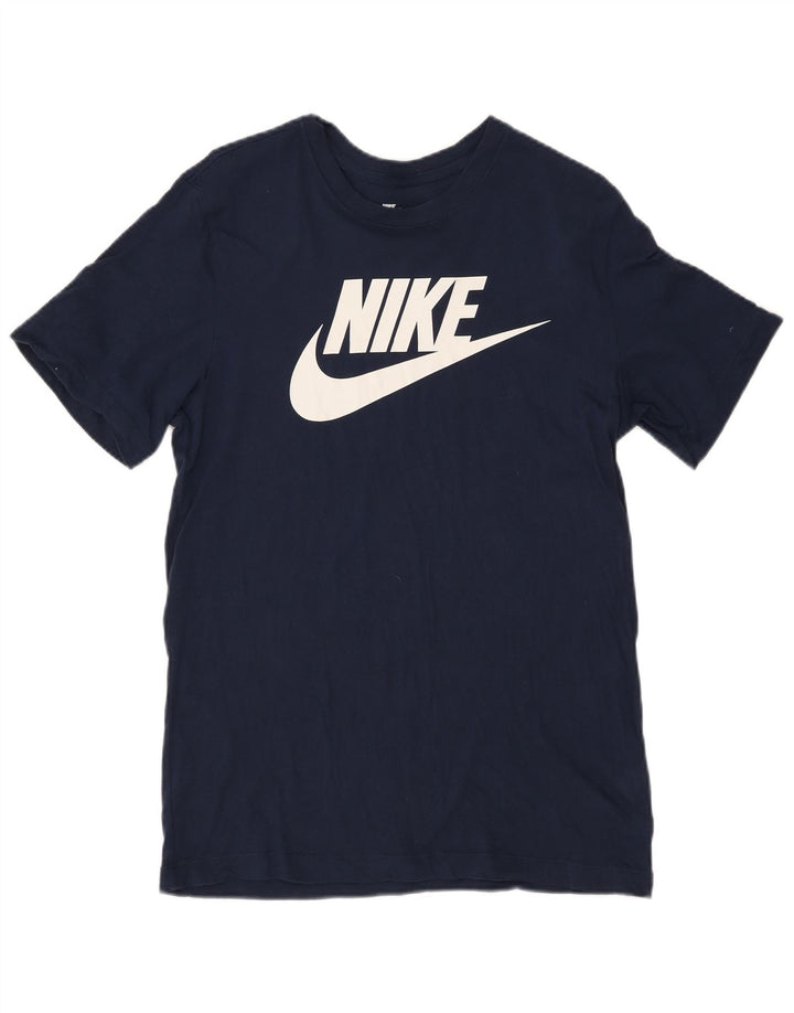 Camiseta Nike masculina gráfica top pequeno algodão azul marinho