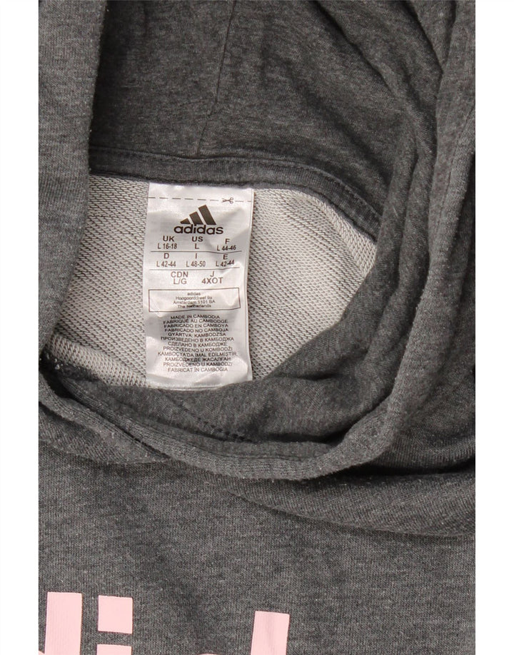 ADIDAS Womens Graphic Hoodie Jumper UK 16/18 Grande Cinza Poliéster