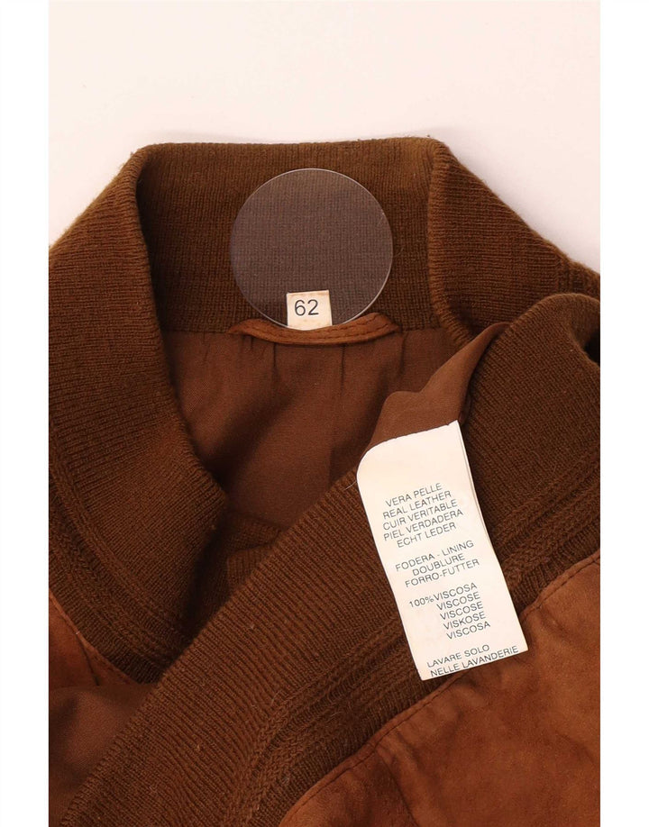 Jaqueta bomber masculina vintage de camurça IT 62 5XL couro bege