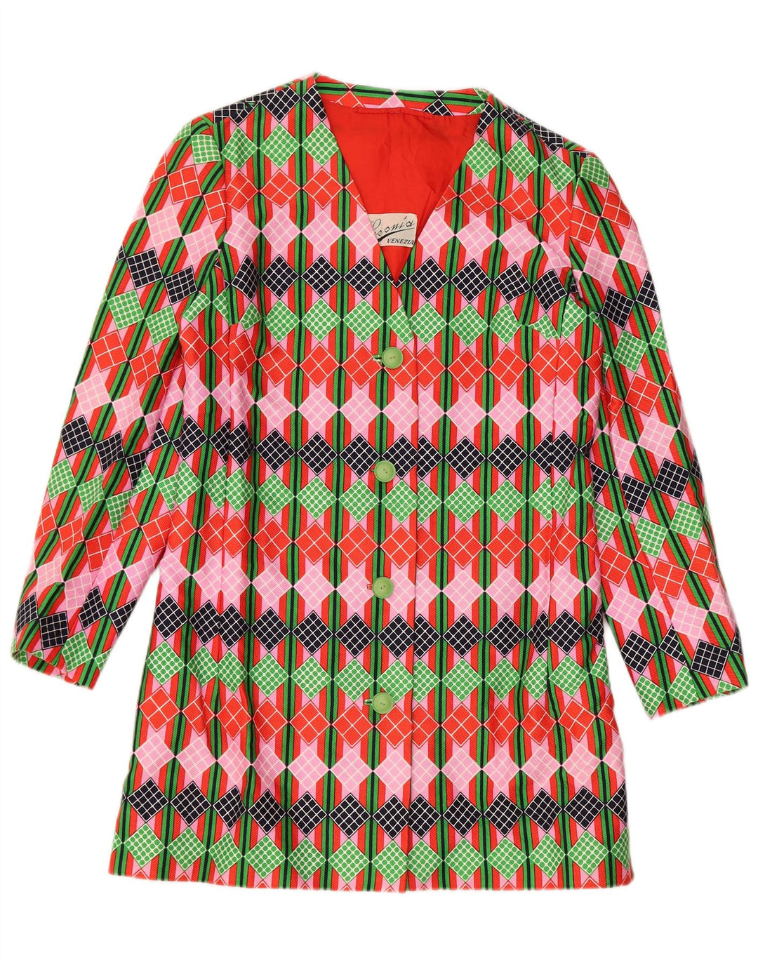 Jaqueta Blazer Feminina Vintage com 4 Botões Reino Unido 12 Médio Multicolorido Geométrico