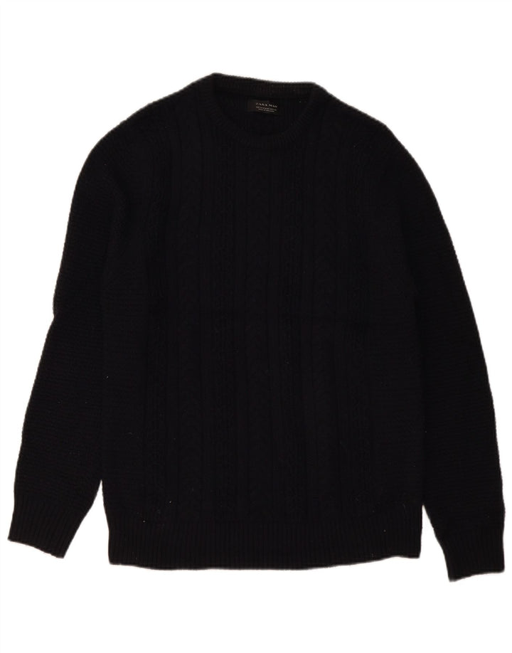 Zara Suéter masculino com gola redonda médio azul marinho